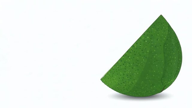 Green lime slice rotating on white background. Illustrative citrus fruit animation showing segment transformation. Fresh organic food concept for healthy diet design.