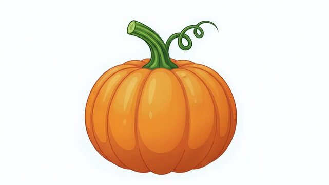 Orange pumpkin illustration on white background. Autumn vegetable drawing in cartoon style. Seasonal Harvest design element for fall holiday greeting card decoration.