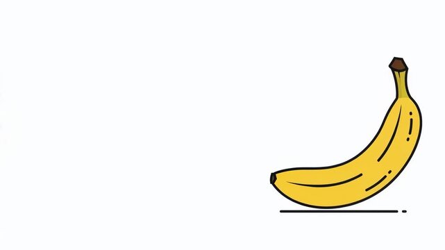 Yellow banana icon moving in simple animation sequence. Hand drawn fruit illustration for graphic design project. Minimalist vector style loop of rotating food.
