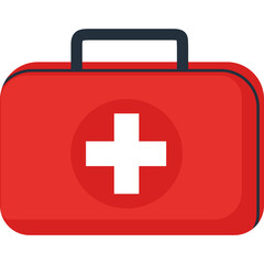 Obraz premium Red first aid kit with white cross for school health, medical emergencies, safety protocols, nurse office, student care, educational wellness programs, or injury prevention and health awareness in cla