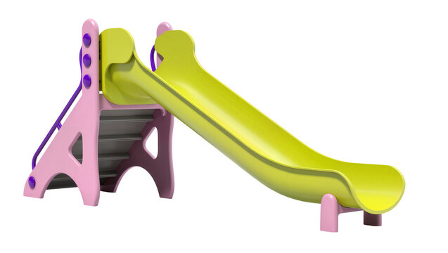 Isolated colorful plastic children's playground slide, pink and lime green fun equipment