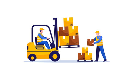 Naklejka premium Delivery Logistics Service Courier with Package and Truck Flat Vector Illustration