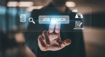 Fototapeta premium A business professional interacting with a digital interface to start a professional job search