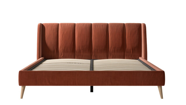 Isolated luxurious and comfortable upholstered bed frame with elegant headboard design.