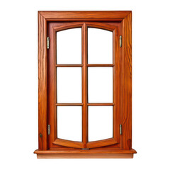 Obraz premium Wooden window with two glass panes and metal hinges isolated on a transparent background