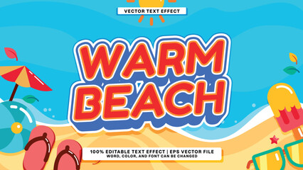 Obraz premium Summer Warm Beach Vector Text Effect - Editable Design Template for Tropical Holiday Graphics and Sunny Promotions