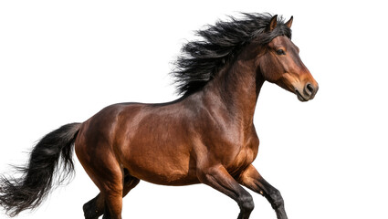 Isolated magnificent bay horse galloping with dynamic energy, flowing mane and tail in motion © Elena