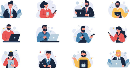 Fototapeta premium Diverse professionals engaged in various tasks with digital devices (1)