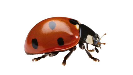 Isolated close-up of a vibrant ladybug or ladybird beetle with red shell and black spots © Ivan