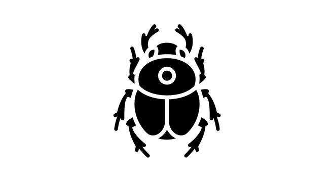 Ancient egyptian scarab beetle symbol in black on a white background.
