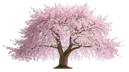 Obraz premium Isolated Weeping Cherry Blossom Tree with Delicate Pink Flowers Blooming in Spring