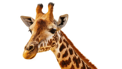 Obraz premium Isolated magnificent wild giraffe portrait showing unique spotted fur pattern and gentle features
