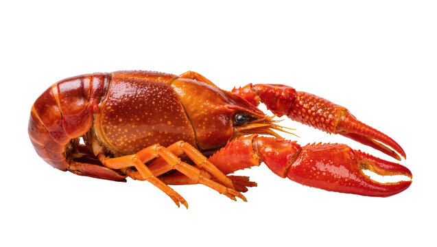 Isolated red cooked crawfish, a delicious freshwater crustacean delicacy ready for meal preparation