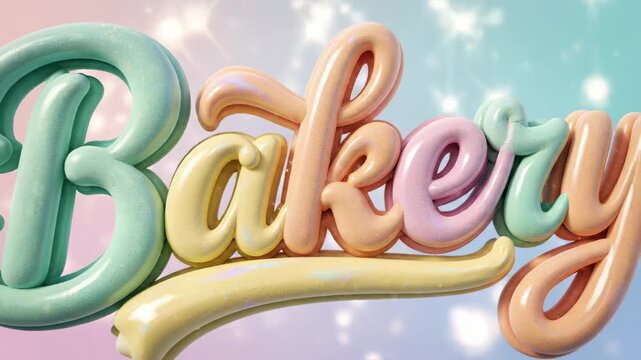 Video of pastel script typography made of sugary candy texture, whimsical lettering animation for bakery branding, dessert marketing visual and fun creative backdrop.