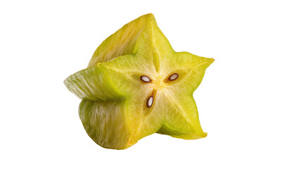 Fototapeta premium Isolated sliced star fruit, a vibrant and exotic tropical carambola with visible seeds