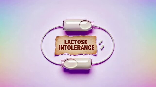 Milk bottle framing torn paper explaining lactose intolerance concept