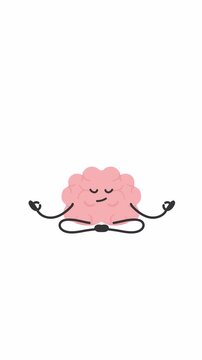 Brain cartoon animation character in alpha channel transparent background. Relax and yoga animation brain.
