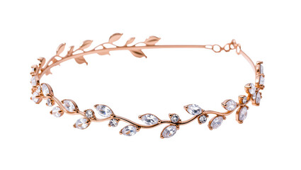 Isolated delicate rose gold tiara with sparkling crystal leaves for bridal elegance © Elena