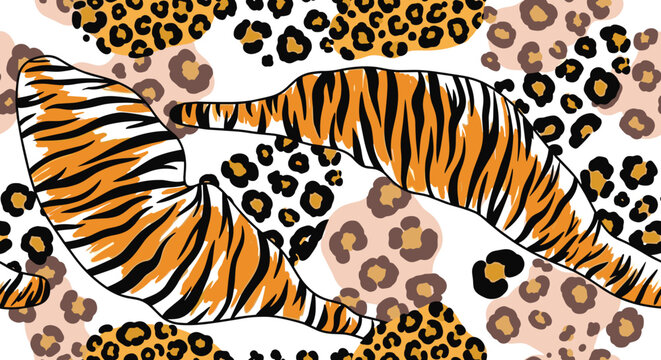 Bold Tiger and Leopard Print Pattern Featuring Stripes and Spots for Fashion, Textiles, and Home D&eacute;cor