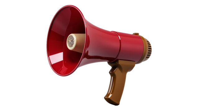 Isolated glossy red and brown bullhorn for announcements and attention grabbing.