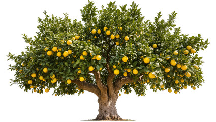 Isolated vibrant lemon tree full of fresh ripe yellow citrus fruits ready for harvest outdoors © Ivan