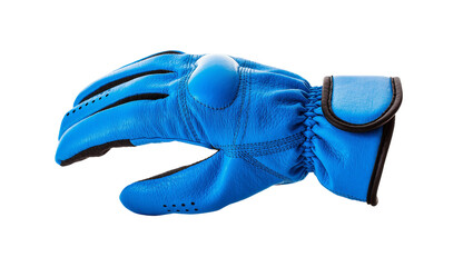 Isolated vibrant blue protective glove for sports or work, ergonomic design and padding.