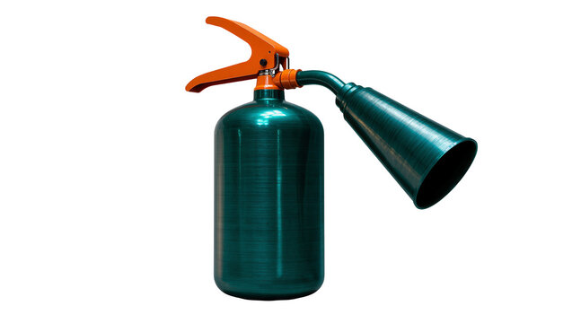 Isolated portable teal and orange fire extinguisher safety equipment for emergency situations