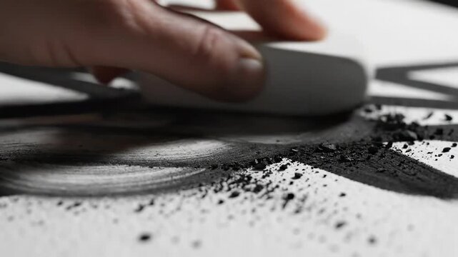 Video of minimal white paper scene featuring dynamic eraser line fade transition, abstract reset and renewal concept for branding and motion graphics backgrounds.