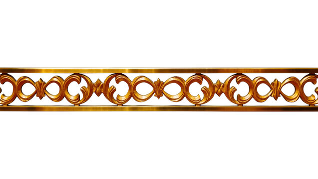 Isolated luxurious golden ornate border design with classic baroque scrolls and elegant metallic finish