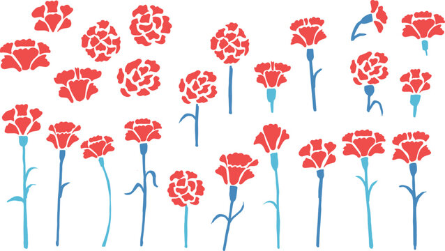 母の日のカーネーションイラスト。赤いカーネーションのフレームセット。Mother's Day carnation illustration. Red carnation frame set.