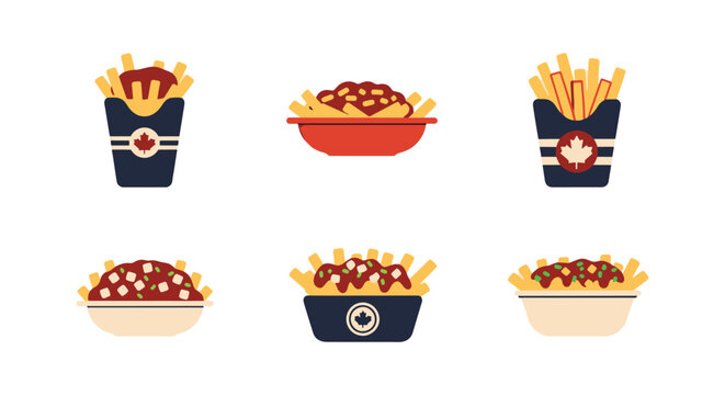 Poutine Line art vector set smooth modern abstract illustration