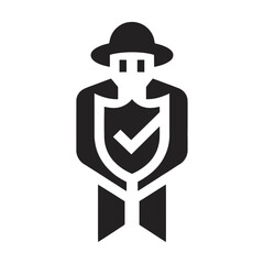 Obraz premium Minimalist vector of a man in a trench coat and hat with a checkmark on his chest