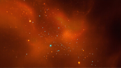 Fiery orange nebula with glowing stars, cosmic dust, and swirling gas clouds © Sadiya Digital