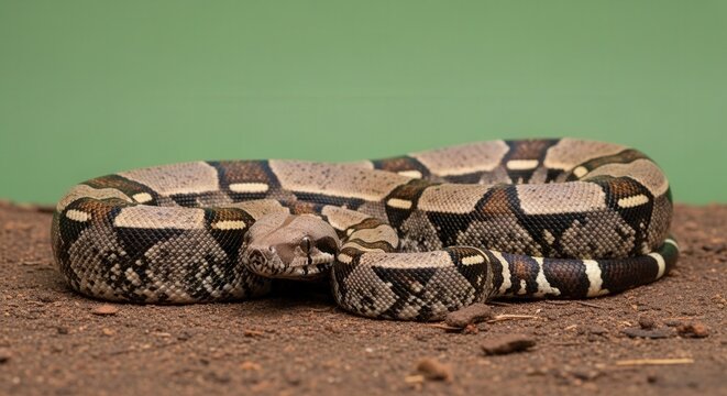 Close-up of a Large Python Snake Resting on Soil Surface in Natural Habitat