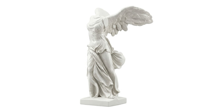 Winged Victory of Samothrace white statue on transparent background