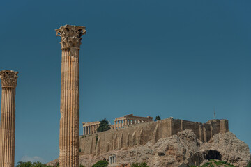 Temple of Olympian Zeus and the Acropolis in Athens, Greece