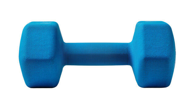 Isolated blue neoprene dumbbell for fitness, weight training, and healthy lifestyle workout equipment