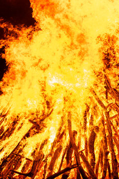 Close up of intense summer solstice bonfire