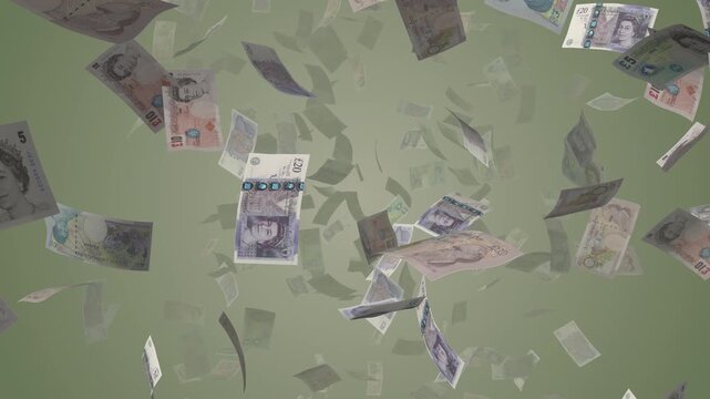British Pound Banknotes Falling in Air