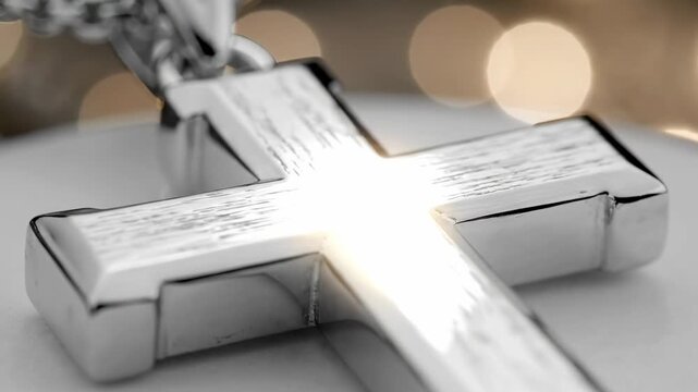 This video presents cross pendant necklace macro detail with luminous metallic reflection, devotional symbol aesthetic and premium jewelry product concept for retail marketing.