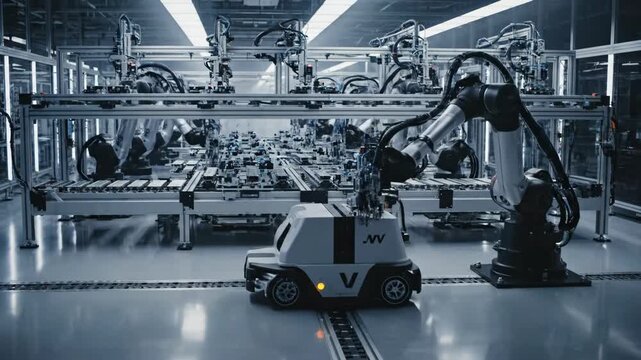 Video of Industrial AI Robotics &ndash; Factory machinery precision movement, smart manufacturing and automation technology concept for Industry 4.0 branding.