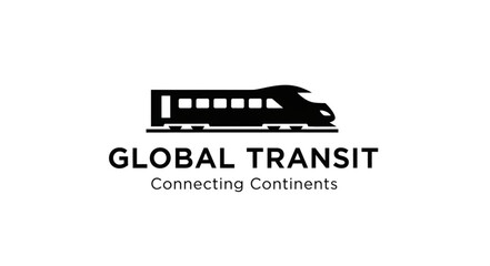 Global Transit Logo with Train Silhouette and Connecting Continents Text. © Ju