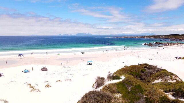 Aerial view over scenic Moonlight Beach at Pringle Bay of distant Cape Point