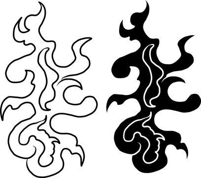 Chinese wave and clouds.Japanese wave for tattoo design.Wave vector illustration for doodle art on white isolated background.water splash vector set.Fire vector for elements on backdrop.