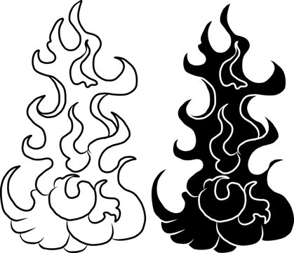 Chinese wave and clouds.Japanese wave for tattoo design.Wave vector illustration for doodle art on white isolated background.water splash vector set.Fire vector for elements on backdrop.