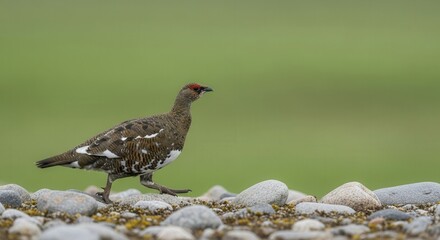 Obraz premium Elegant Rock Ptarmigan Walking on Pebble Beach in Natural Habitat