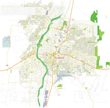 Albuquerque Topographic Color Map, New Mexico with Water Bodies, Nature, Highways and Streets, Editable Vector