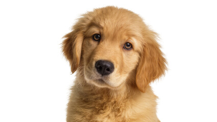 Obraz premium Isolated adorable young Golden Retriever puppy looking directly at camera with cute expression.