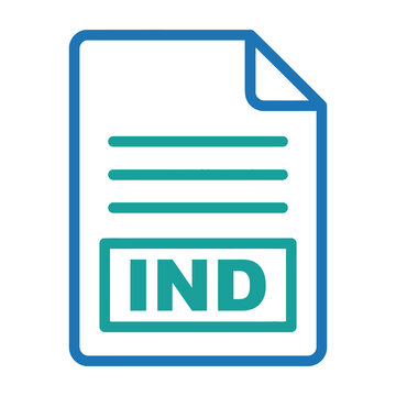 Blue and green icon of a document with ind text on a white background representing business and finance concepts