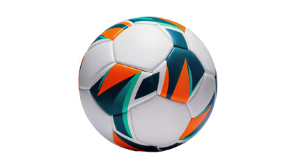 Isolated modern football soccer ball with vibrant orange, teal, and blue geometric patterns © Maria